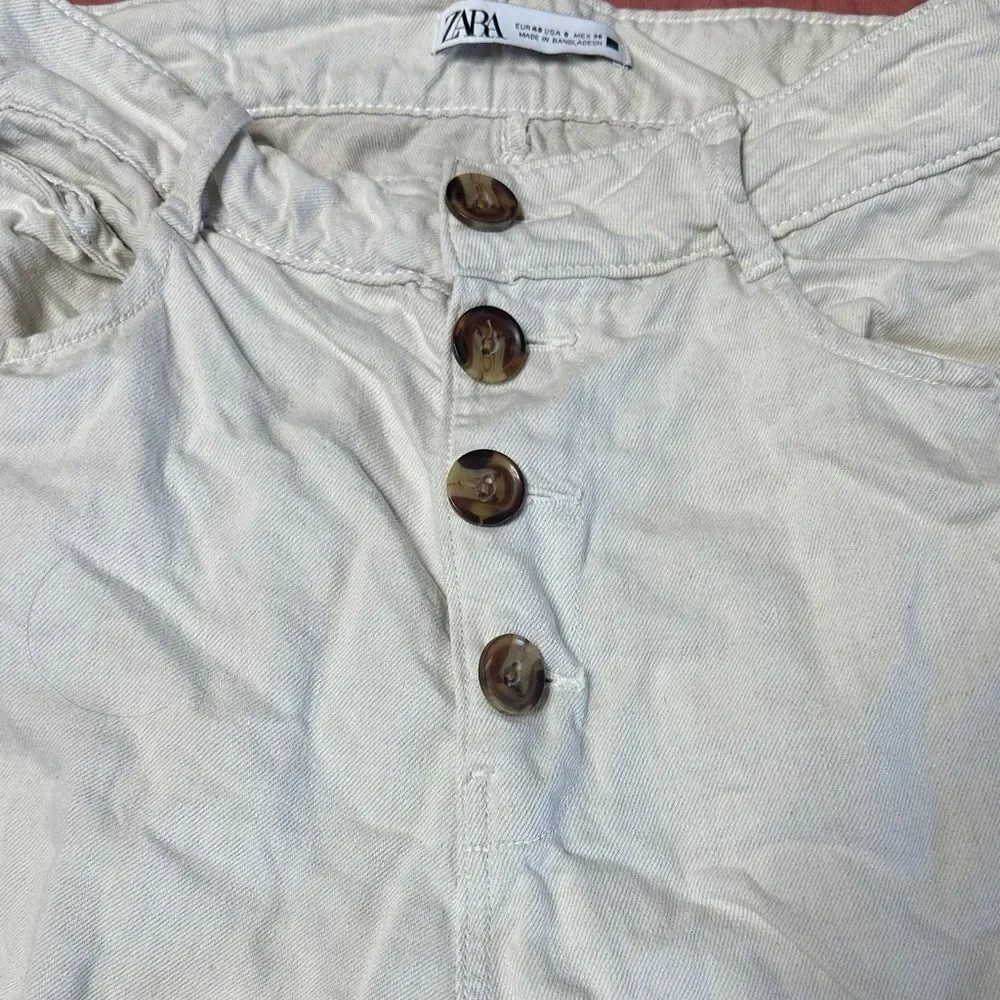 Zara Off-White Buttoned Pants